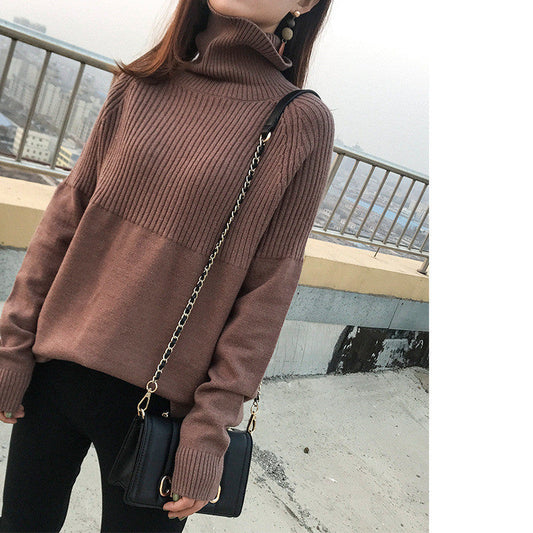 Pull en laine pour femme, col haut, ample